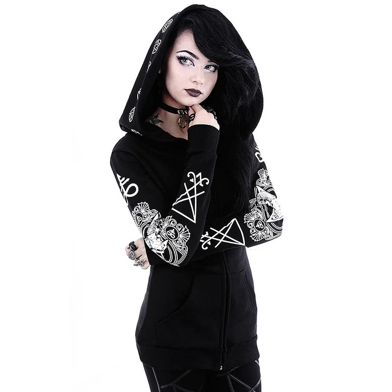 Black Punk Sheep Head Moon Print Hoodie