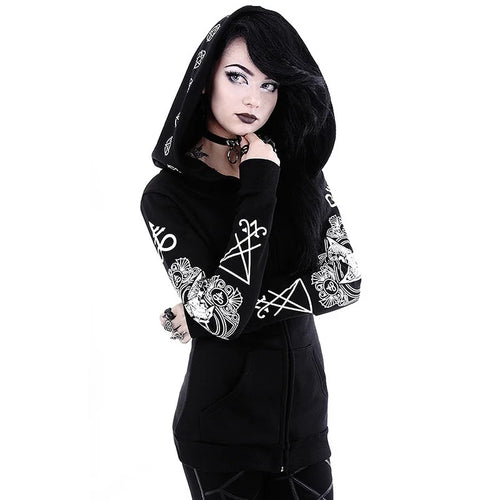 Black Punk Sheep Head Moon Print Hoodie
