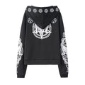Black Punk Sheep Head Moon Print Hoodie