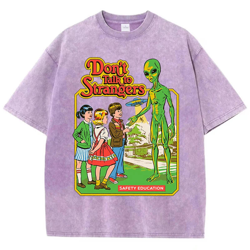 Cartoon Alien Print Cotton T-Shirt