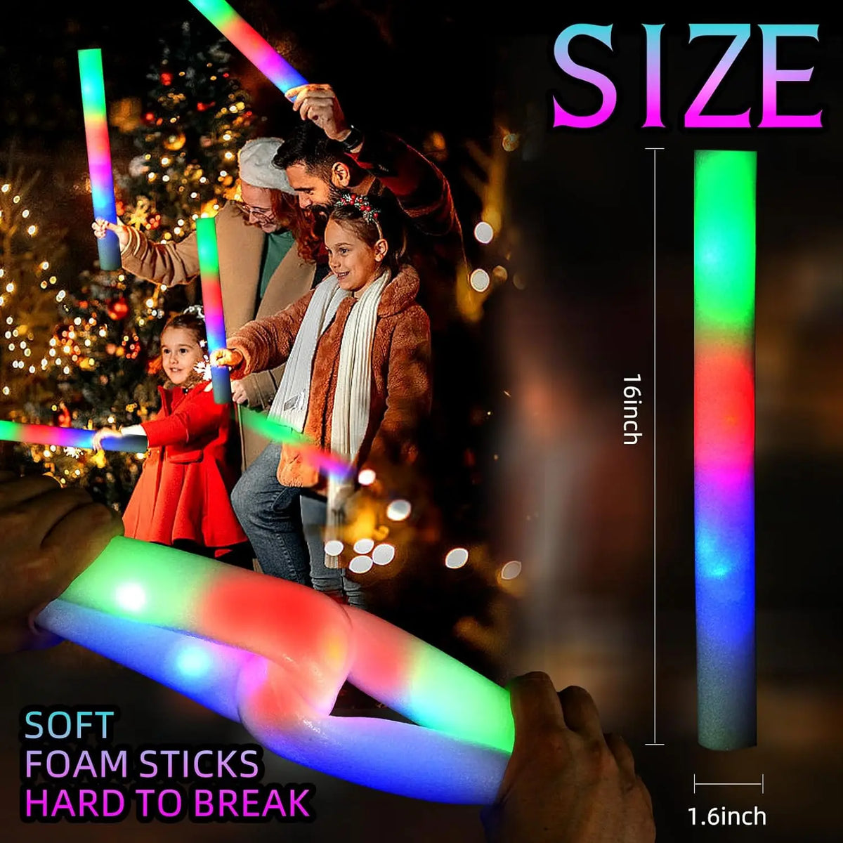 30Pcs Foam Glow Sticks with 3 Modes