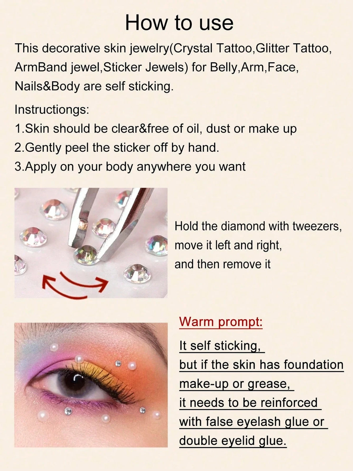 Gold Face Gems Glitter Body Stickers