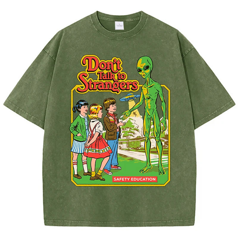 Cartoon Alien Print Cotton T-Shirt