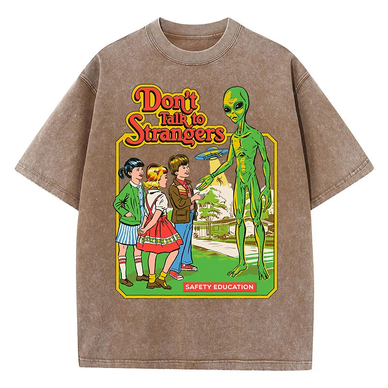 Cartoon Alien Print Cotton T-Shirt