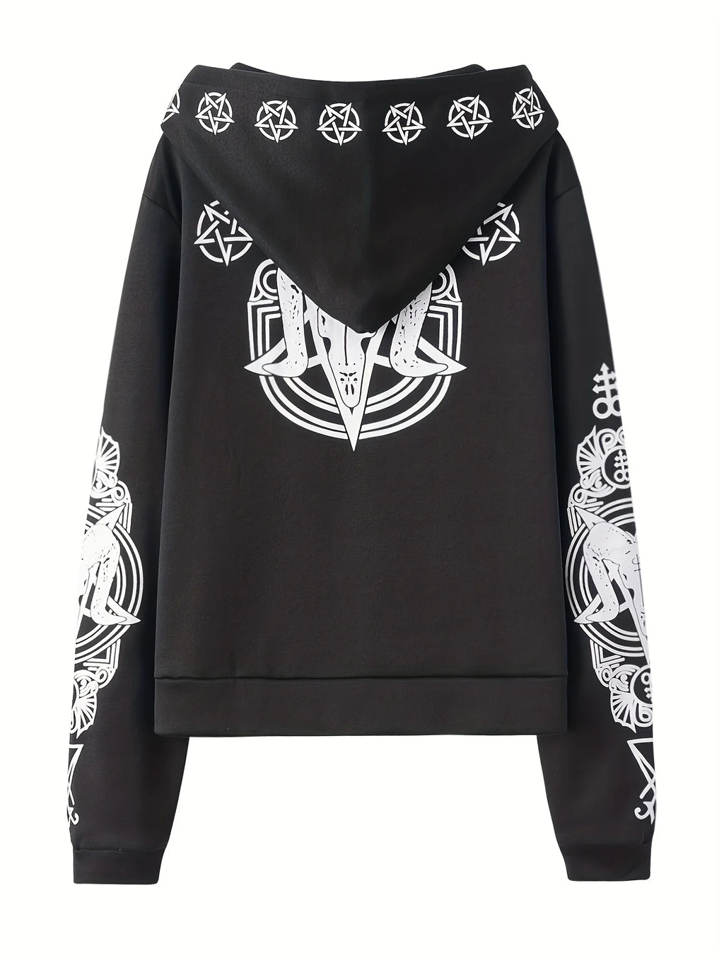 Black Punk Sheep Head Moon Print Hoodie