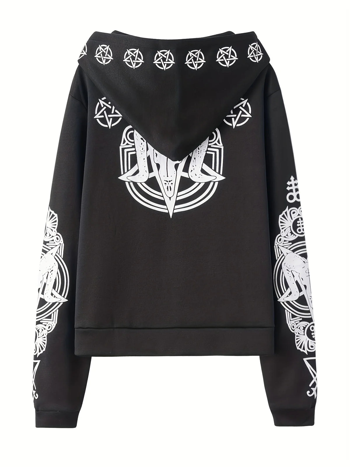 Black Punk Sheep Head Moon Print Hoodie
