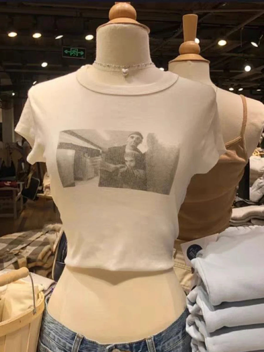 Vintage Graphic Print Slim T-Shirt