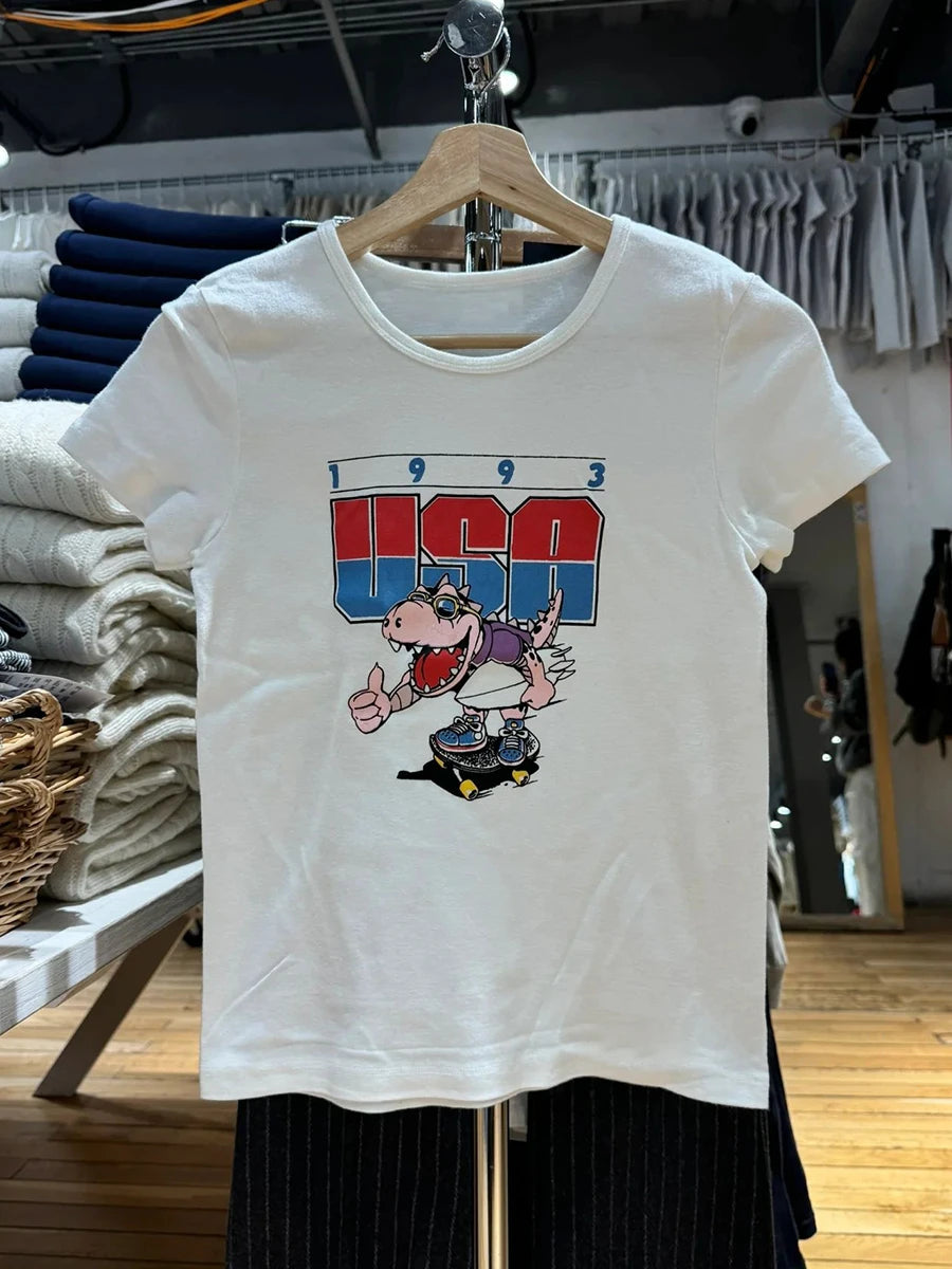 Vintage Graphic Print Slim T-Shirt