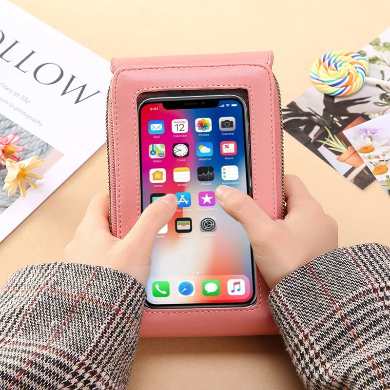 Women Touchscreen PU Leather Crossbody Phone Bag