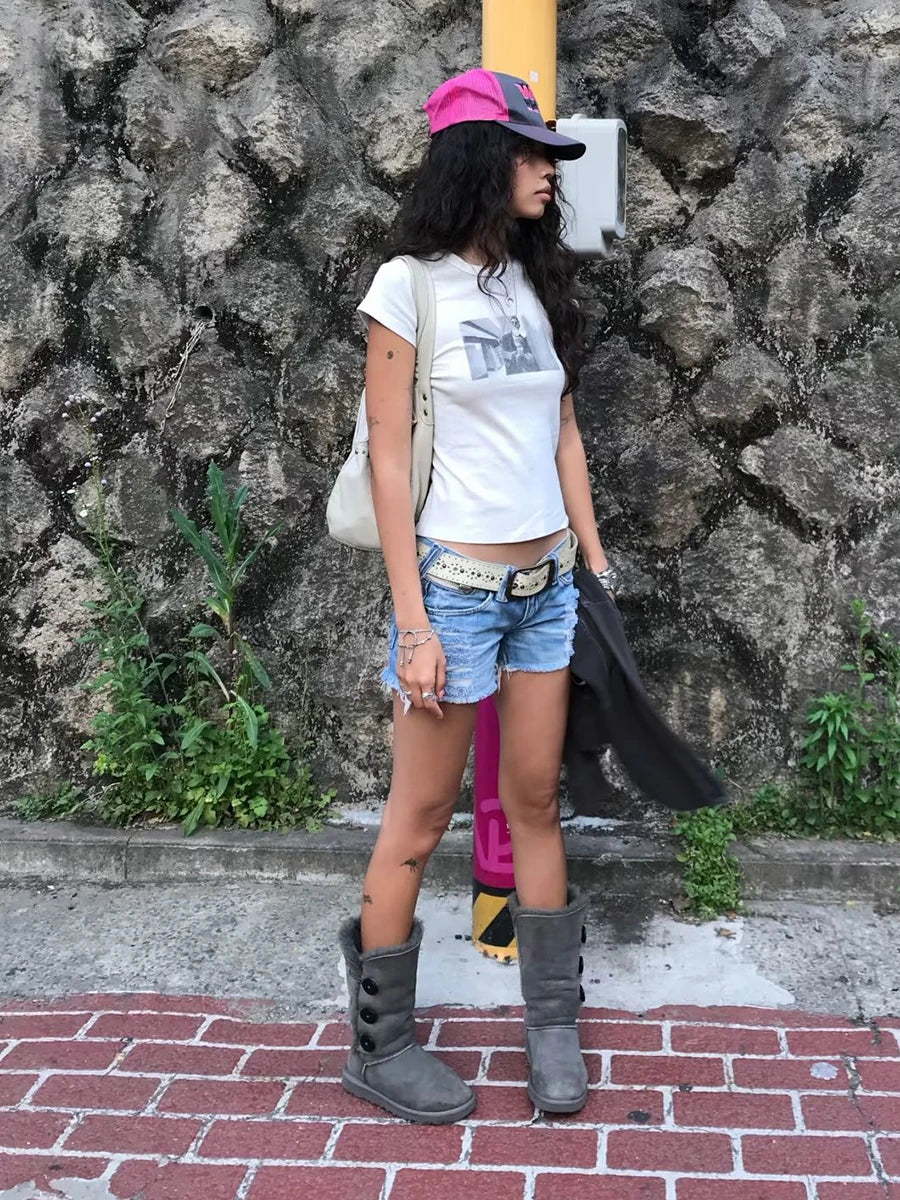 Vintage Graphic Print Slim T-Shirt