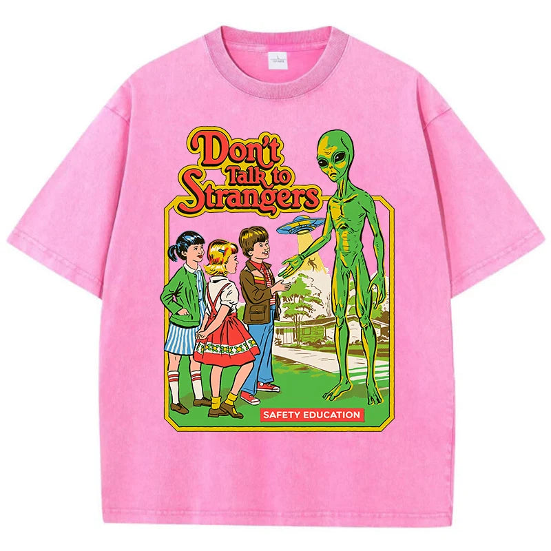 Cartoon Alien Print Cotton T-Shirt