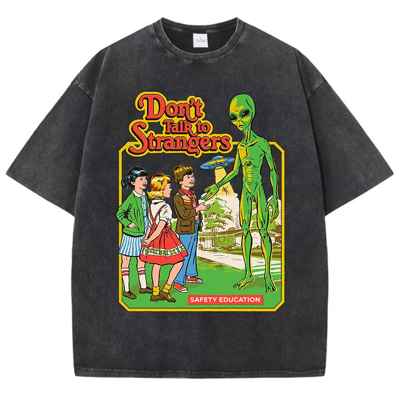 Cartoon Alien Print Cotton T-Shirt
