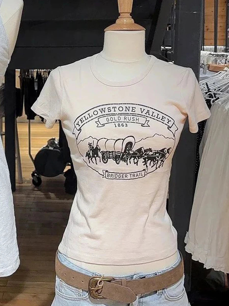 Vintage Graphic Print Slim T-Shirt