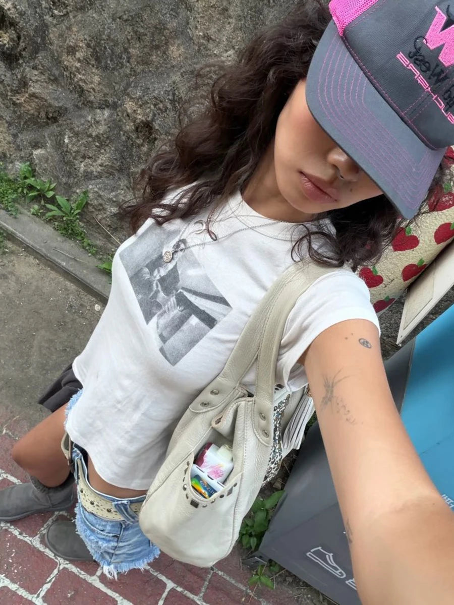 Vintage Graphic Print Slim T-Shirt