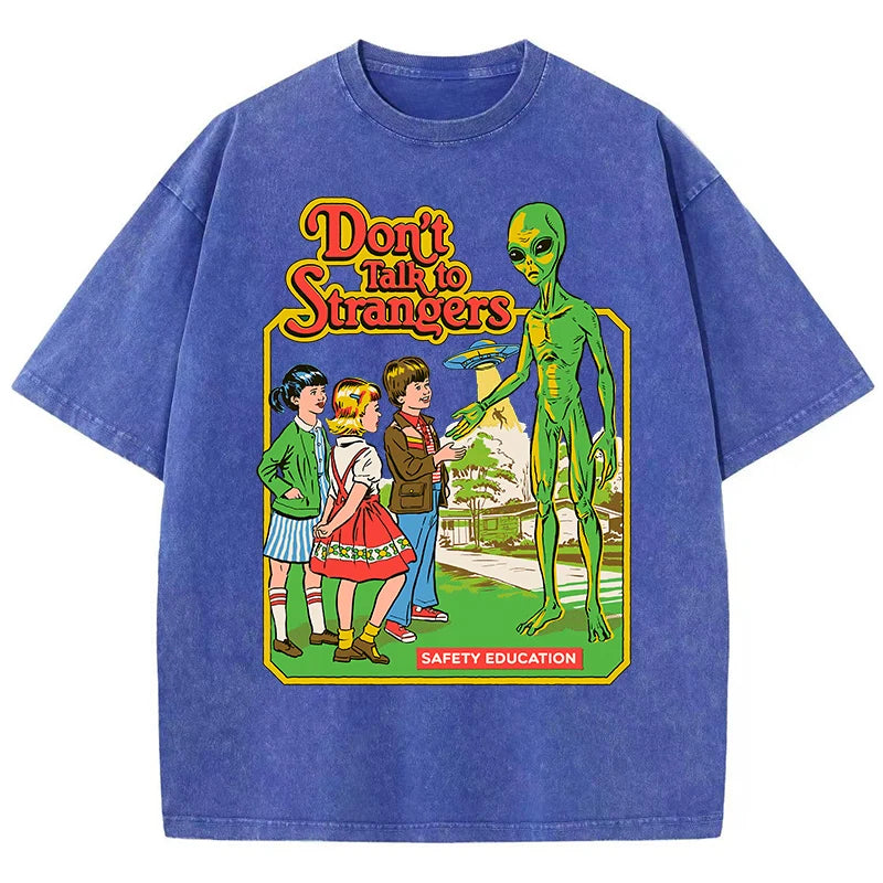 Cartoon Alien Print Cotton T-Shirt