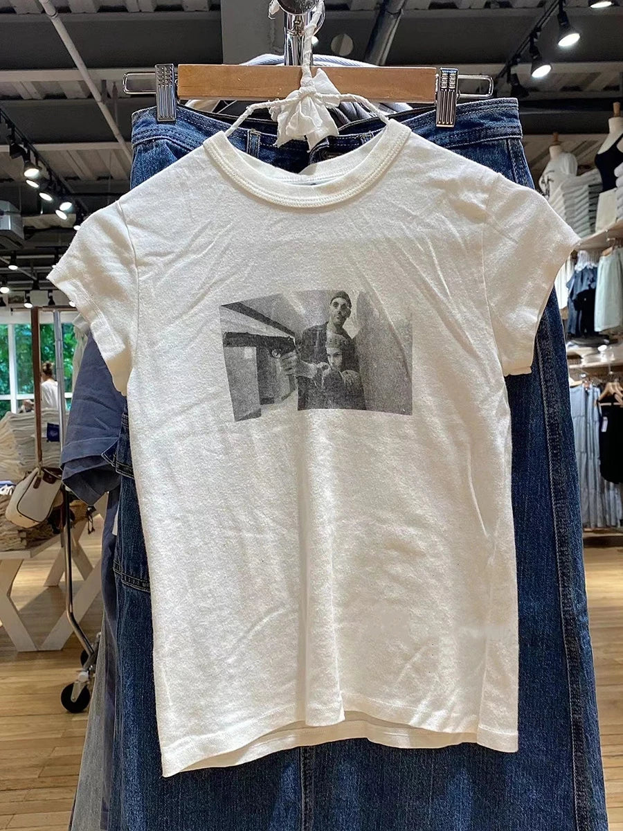 Vintage Graphic Print Slim T-Shirt