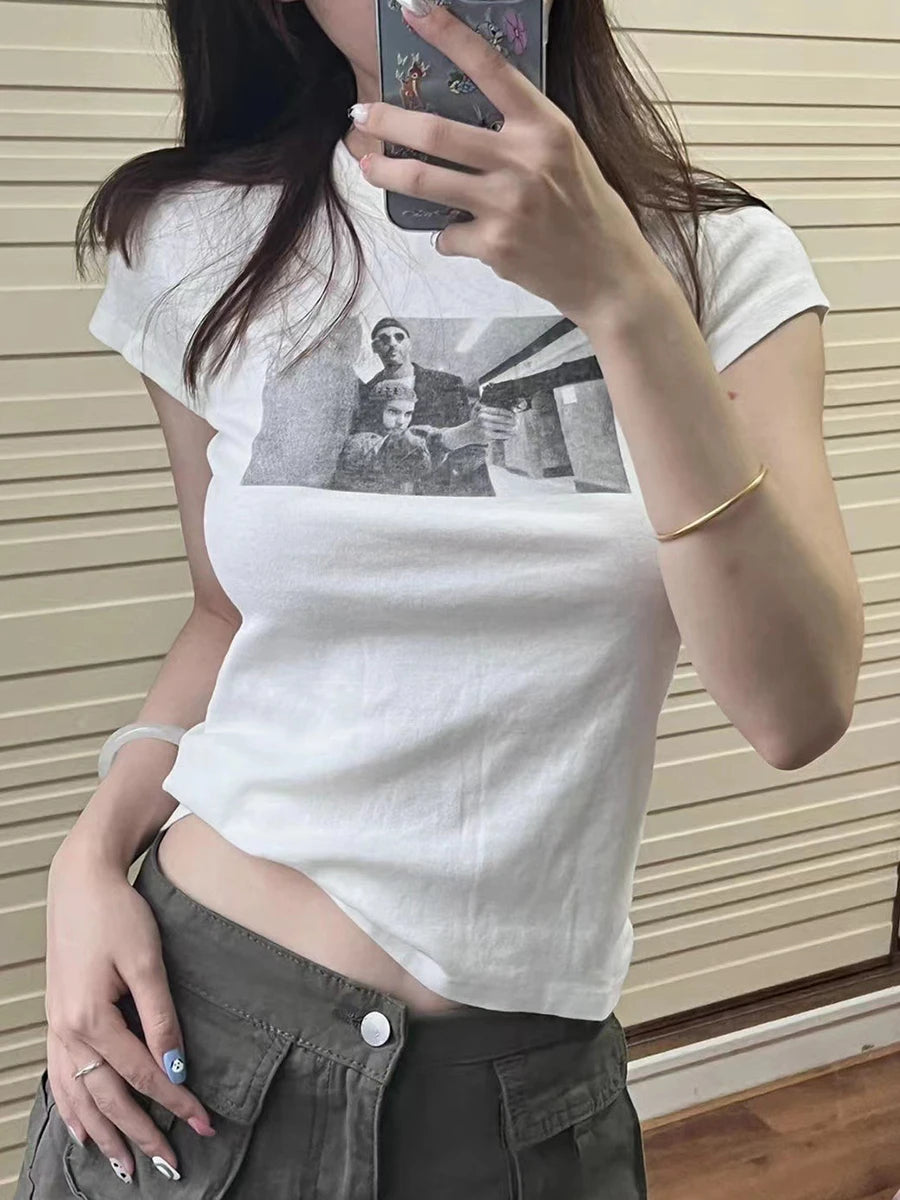 Vintage Graphic Print Slim T-Shirt